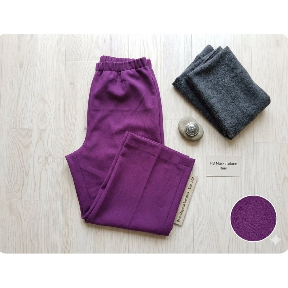 Tanjay Petites Deep Magenta Purple Elastic Waist Straight Leg Trousers Size 10P